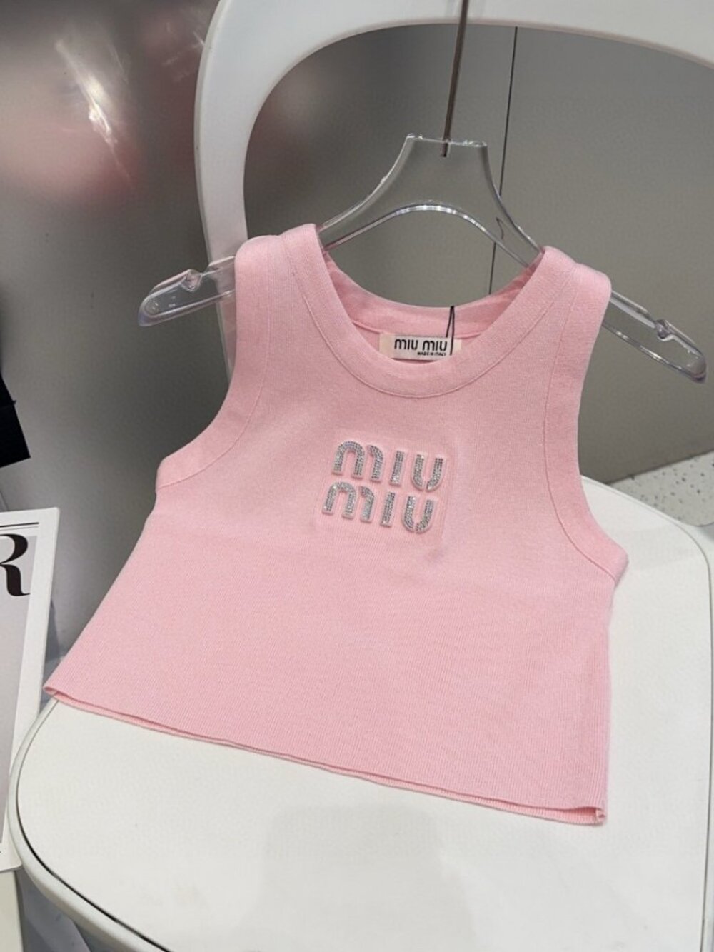 💐Miu Miu💐 Pink - Tank Top - White Rhinestones - Picture 2 of 7